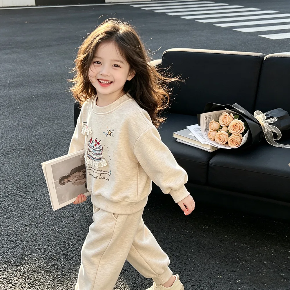 Europäisch-Amerikanische Mädchen-Sweatshirts 2026 Frühling Herbst Baby-Mädchen-Sweatshirts und Hosenanzug Niedlicher Print Pullover Oberteil Kleidung – Detail 17