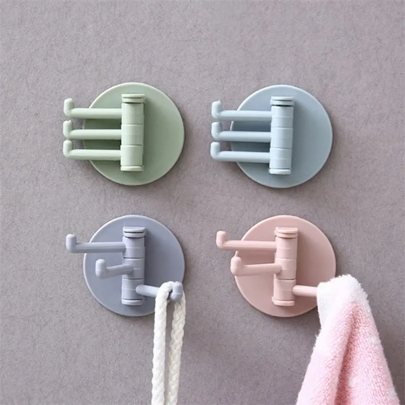 1/3Pcs Three Branch Rotating Seamless Adhesive Hook Strong Bearing Stick Kitchen Wall Hanger Hook Bathroom Kitchen Supplies Hook