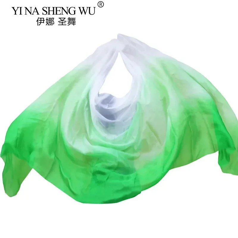 Belly Dance Veils Handmade Natural Silk Belly Dance Props White Green Gradient Color 250/270x114Cm Dance Accessories Silk Veil