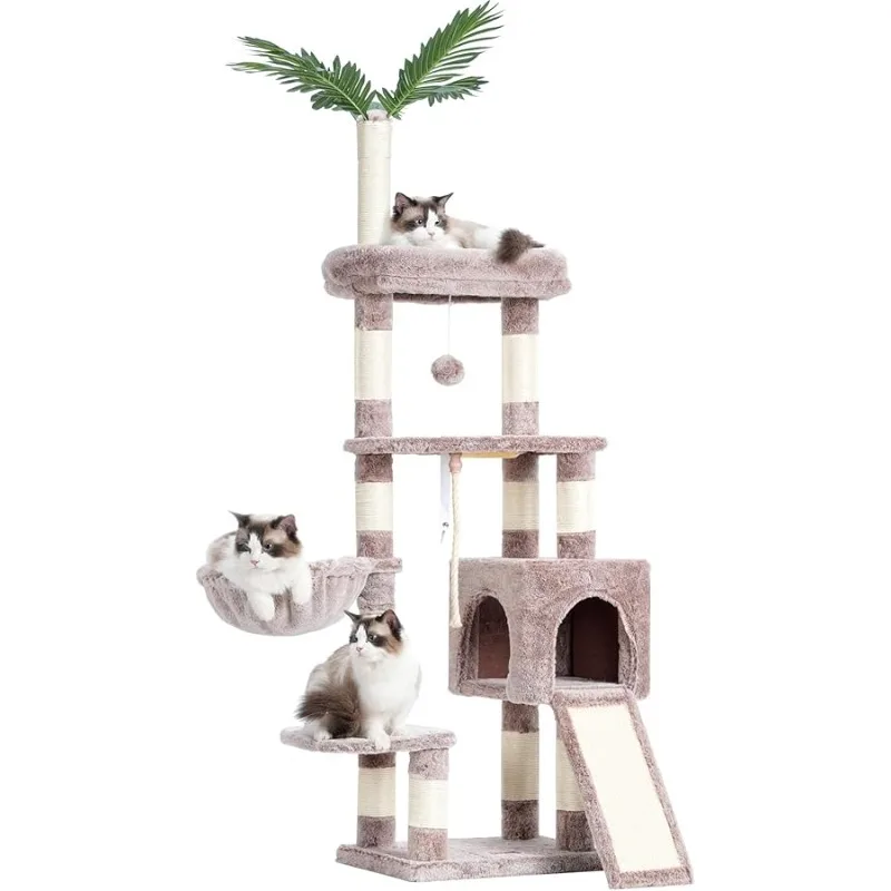 

Heybly Cat Tree,Cat Tower for Indoor Cats, 65.4 inches Cat Condo with Perches, Basket, Feeding Bowl Station, Multi-Level Plush F