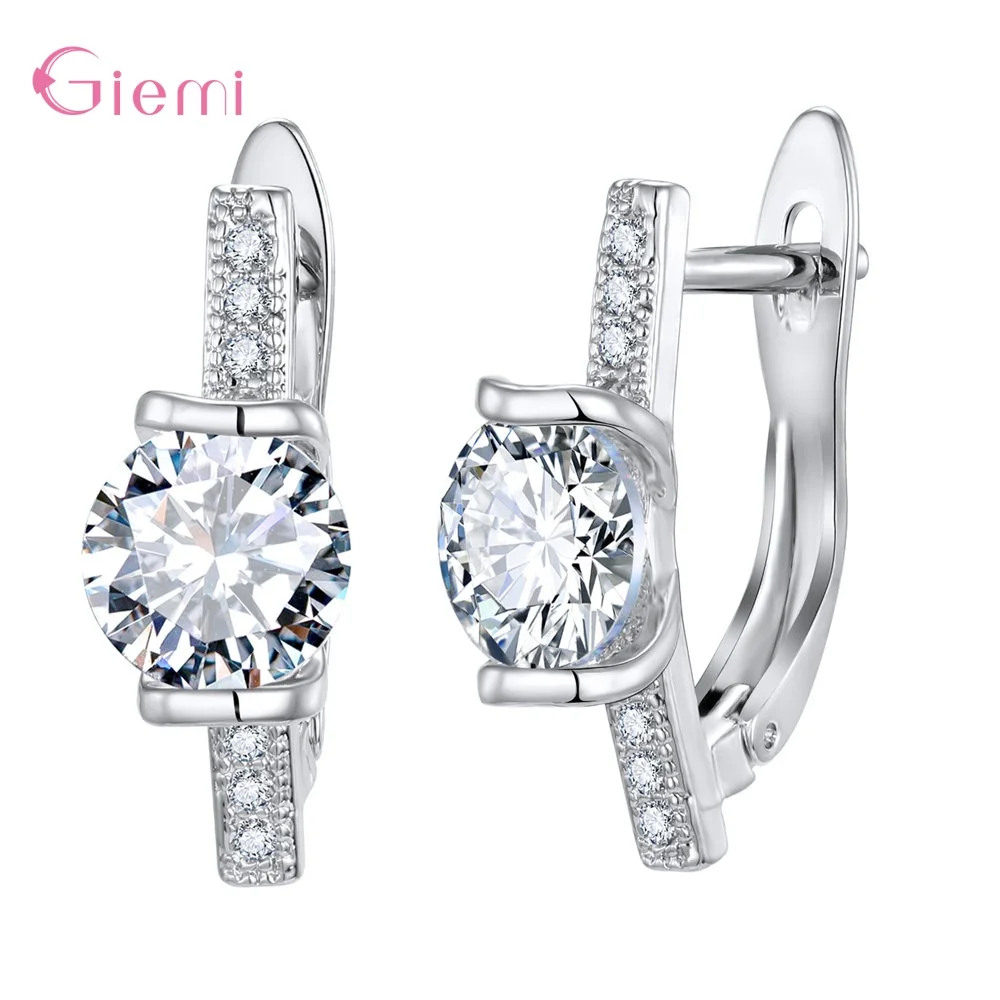 

Unique Design Bright Crystal Earrings Genuine 925 Sterling Silver Bridal Earrings Shiny Korean Earrings For Wife Daughter