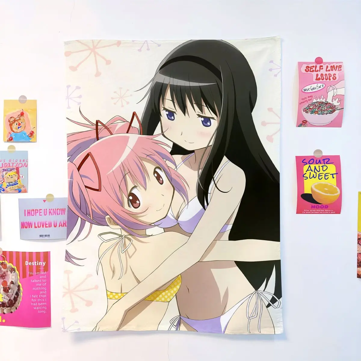 Anime Puella Magi Madoka Magica Kaname Madoka Cute Girl Style Tapestry, Wall Hanging Backdrop for Dormitory, Bedroom and Rental
