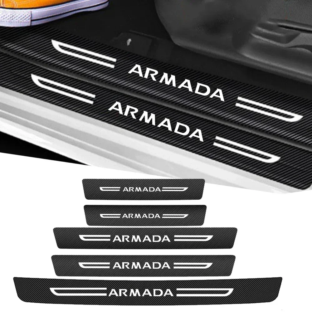 For Nissan Armada Emblems 2019 2018 2017 Carbon Fiber Car Door Threshold Protector Stickers Pedal Guards Trunk Sill Scuff Plate