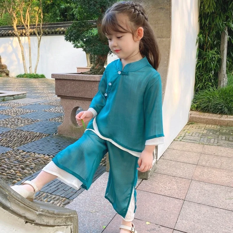 Girls 2022 New Autumn Thin Spring Hanfu Suit Cute Girls Long Sleeved Chinese Style Two Piece Set Ancient Fairy Baby Tang Suit