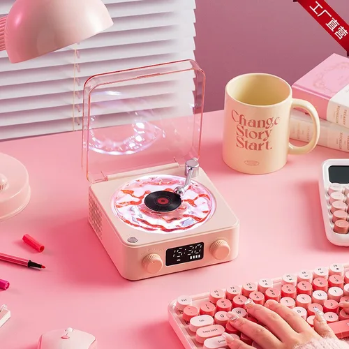 Imagen 2 del producto Altavoz de tocadiscos Retro con ruido blanco, reproductor de discos de vinilo inalámbrico con Bluetooth, sonido estéreo, efecto de lámpara de proyección RGB