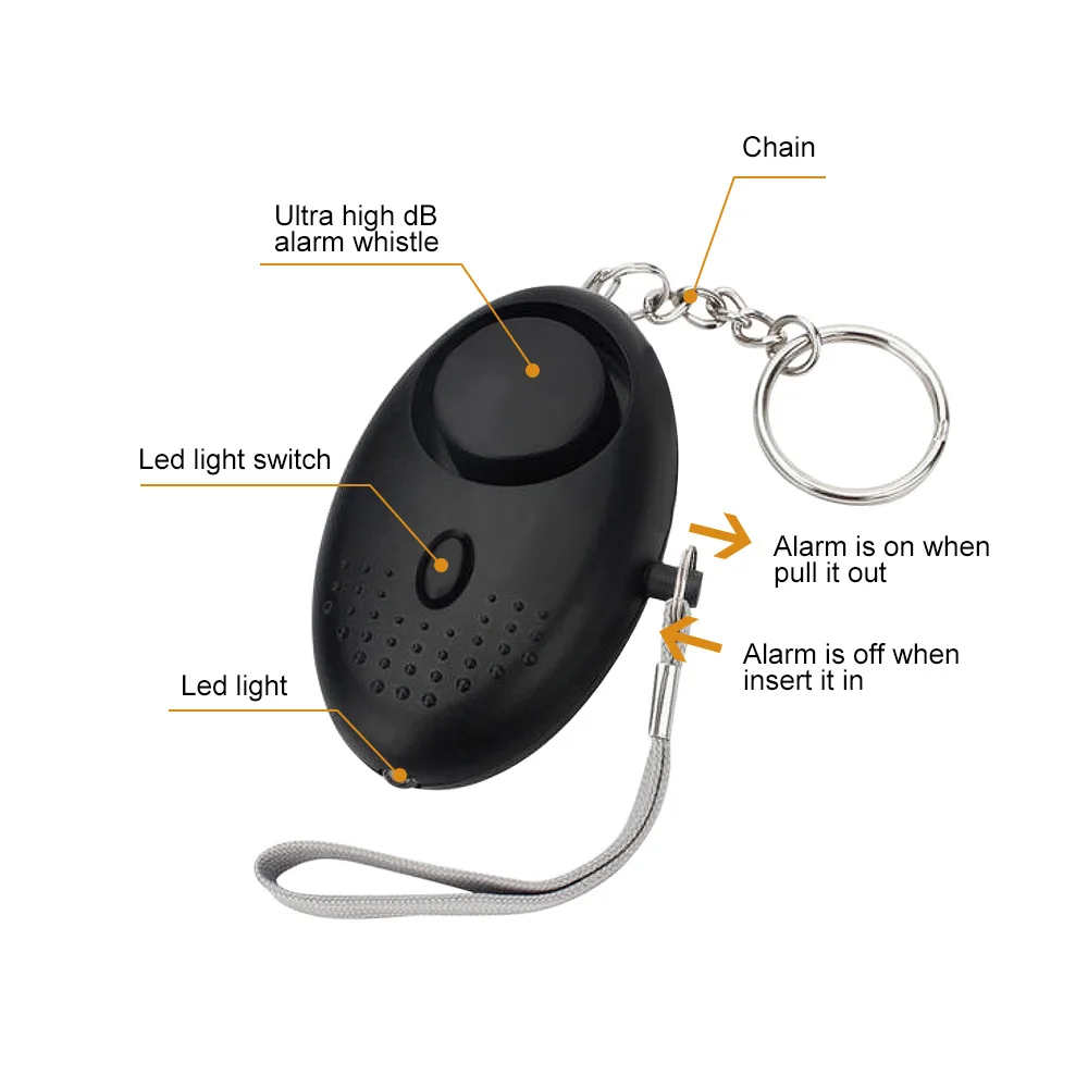 ZK10 개인 경보 120-130dB 안전 사운드 비상 자기 방어 보안 경보 키 체인 LED 손전등