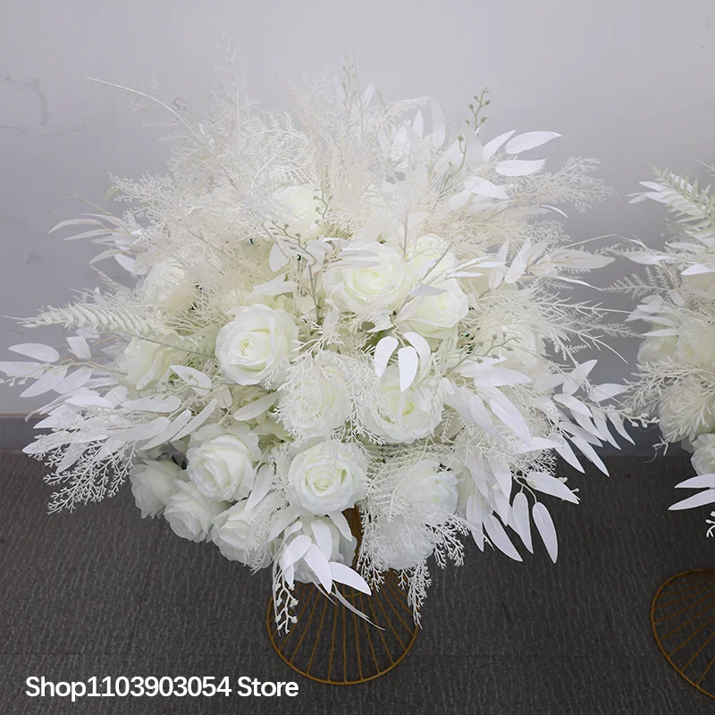 Künstliche Blumen, dichte Nebelgras-Serie, luxuriöse weiße Rosen, Hochzeitsdekoration, Blumenkugeln, großartige Party, Tischdekoration für Zuhause, Requisiten – Detail 6