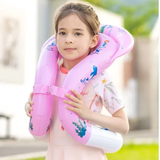 

Портативный надувной жилет для плавания с двойной подушкой безопасности и регулируемой защитной пряжкой для детей 3-12 лет