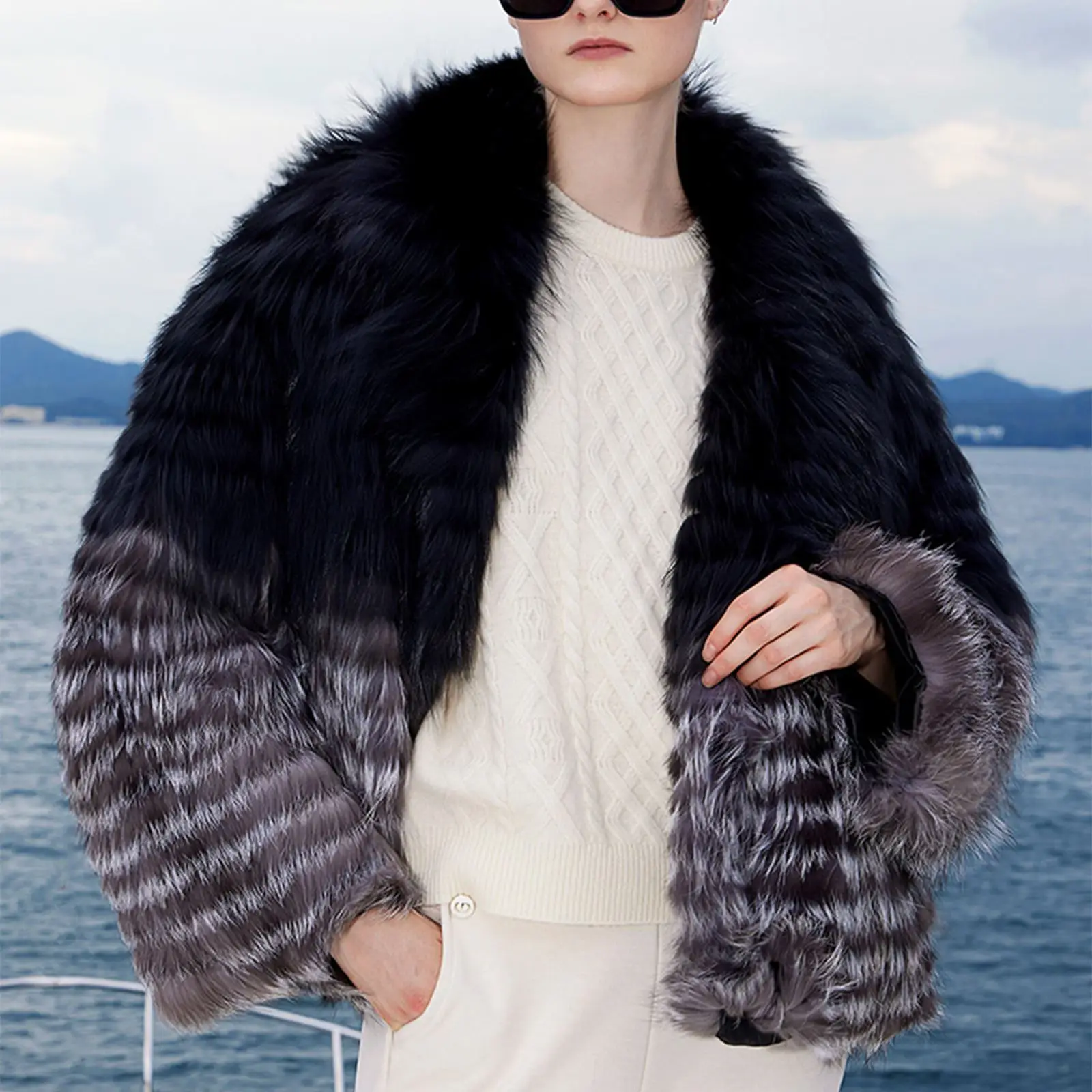 

Fashion Women Real Fox Fur Coat Luxury Elegant Genuine Fur Jackets Outwear Winter Thick Warm Natural Fox Fur Overcoats
