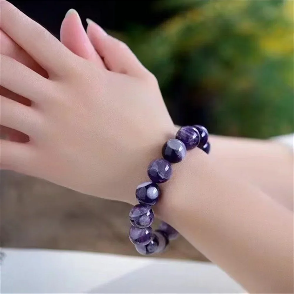 Crystal Amethyst Round Beads Bracelet for Women Natural Stone 8-12mm Charm Jewelry Energy Cured Beading Gift Girls Accessories