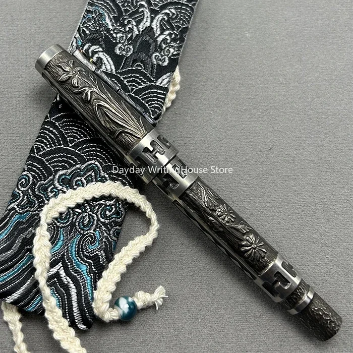 Creative Handmade Customized Titanium Alloy Fountain Pen BOCK NO.6 Nib Hand-engraved Signature Pen Copper Gift Collection