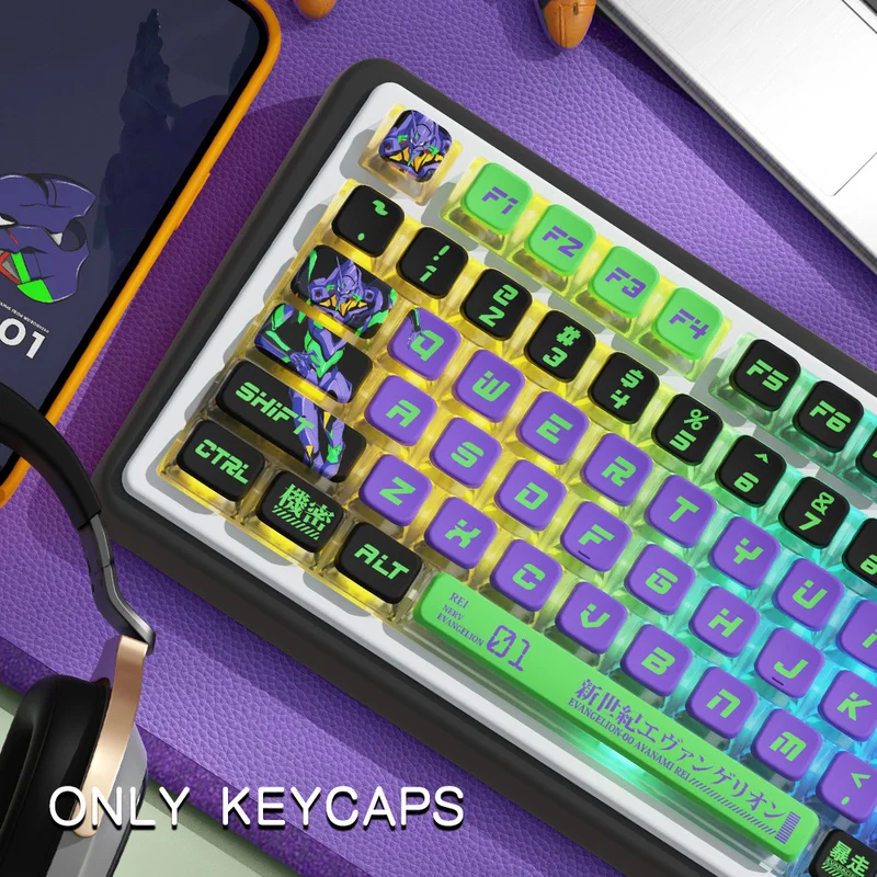 Imagem -03 - Teclado Mecânico Anime Keycap Sublimação Térmica Quatro Lados Transparente Eva 01 Tema 122 Chaves Perfil Msa Pbt Novo