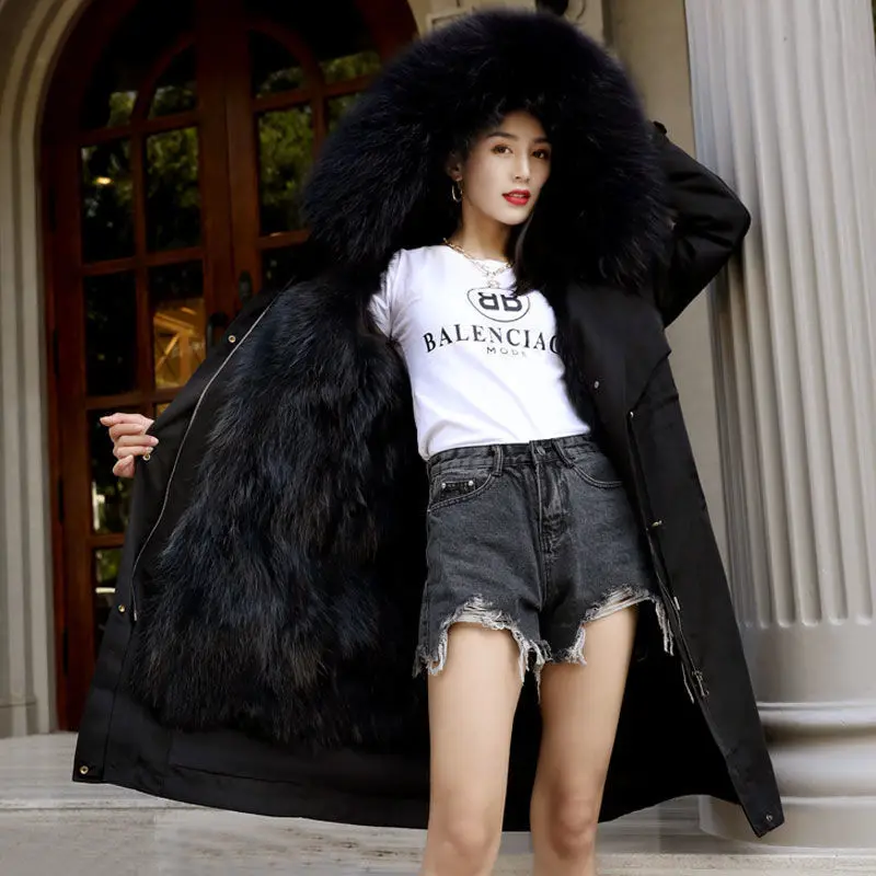 متكاملة انفصال الداخلية بطانة الثعلب قضاعة الفراء نمط جديد سترة معطف الفرو النساء الملابس الشتوية منتصف طول وهمية الفراء الجلد