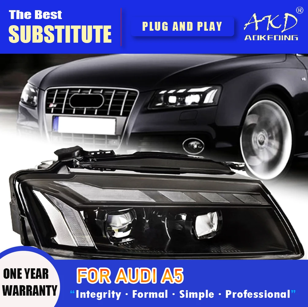 

Фара AKD для Audi A5 A5L, светодиодная фара 2012-2016, фары A5 DRL, указатель поворота, дальний свет, линза проектора «ангельский глаз»