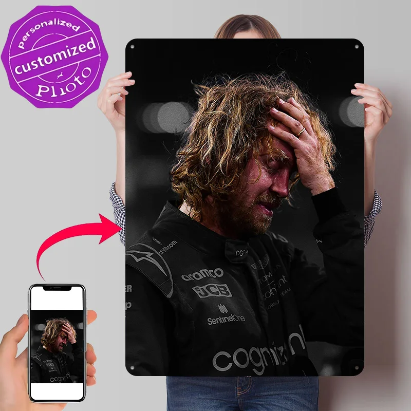 Sebastian Vettel Personalized 3D Textured Metal Poster Wall Art Tinplate Sign for Modern Home Decoration Room Funny Signs Decor