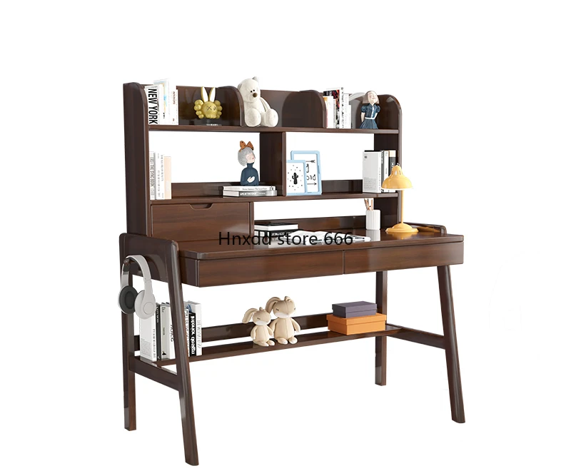 

All solid wood desk with bookshelf combination can lift bedroom computer children's writing table