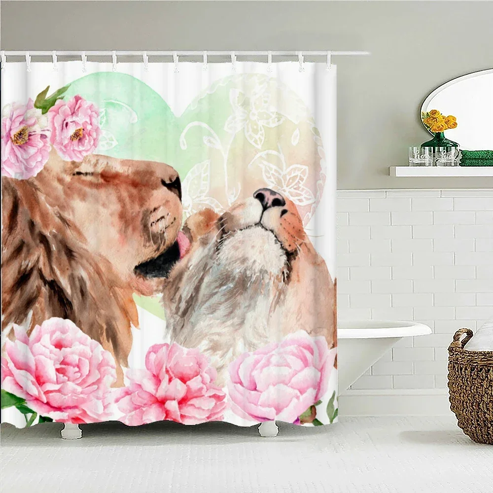 Flowers Plant Bath Curtain Waterproof Fabric Shower Curtains Leaves Funny Animals Printing Bathroom Screen Decoration with Hooks