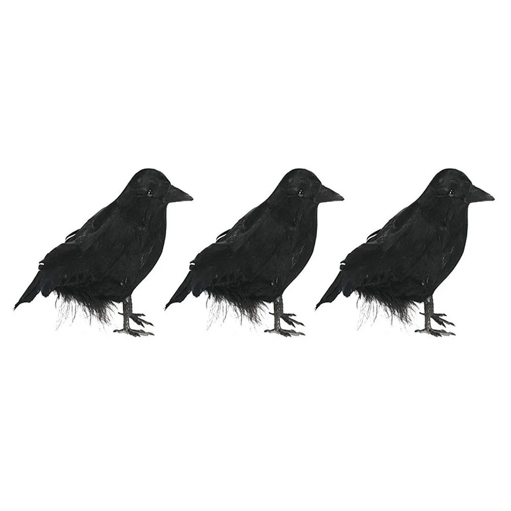 

3 Pcs Simulation Crow Decor Decoration for Halloween Easter Feathered Ornament Bird Adornment