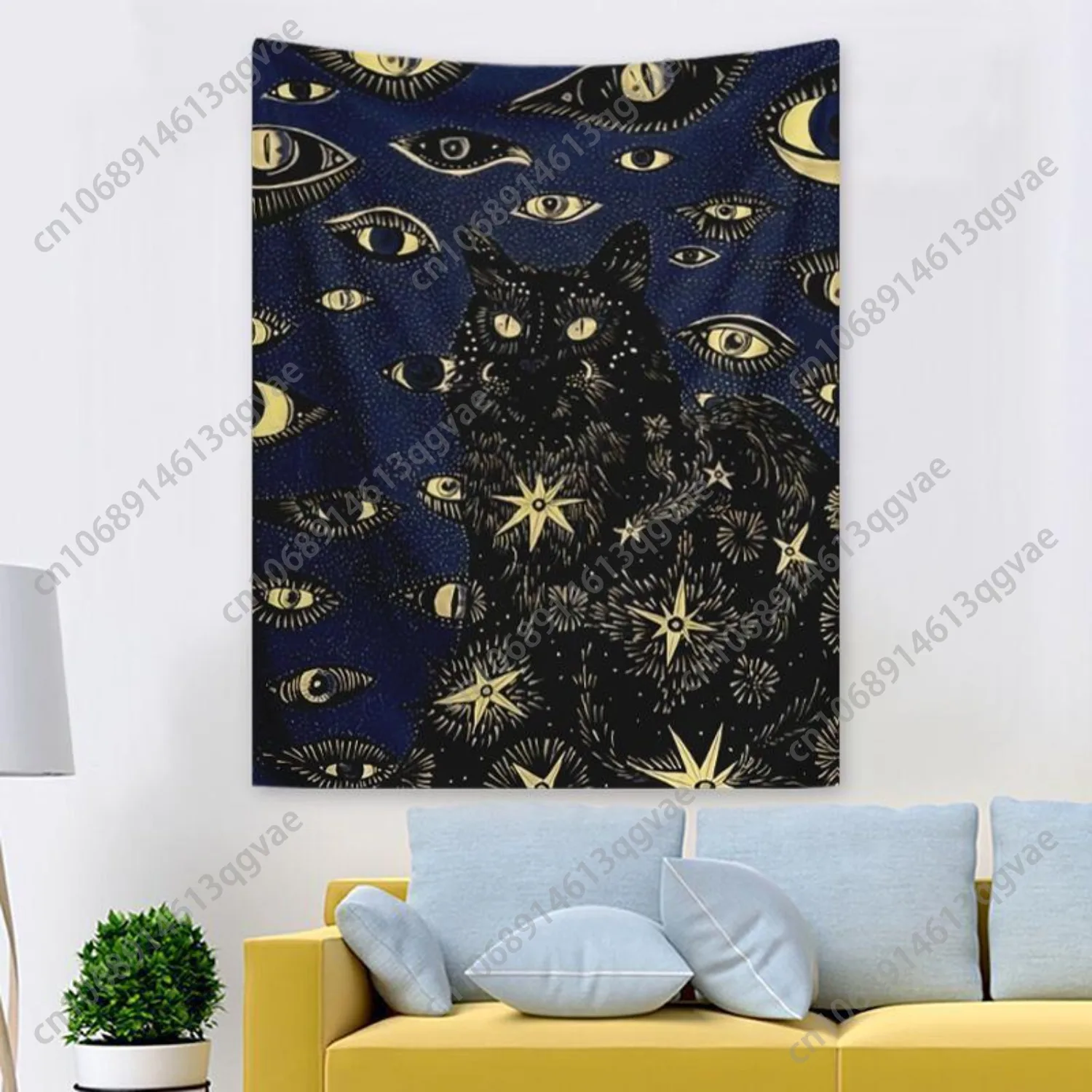Cat & Eye Pattern Wall Tapestry 1 Count Artwork Decorative Hanging Blanket Cozy Room Accessories Wall Decor for Home Living