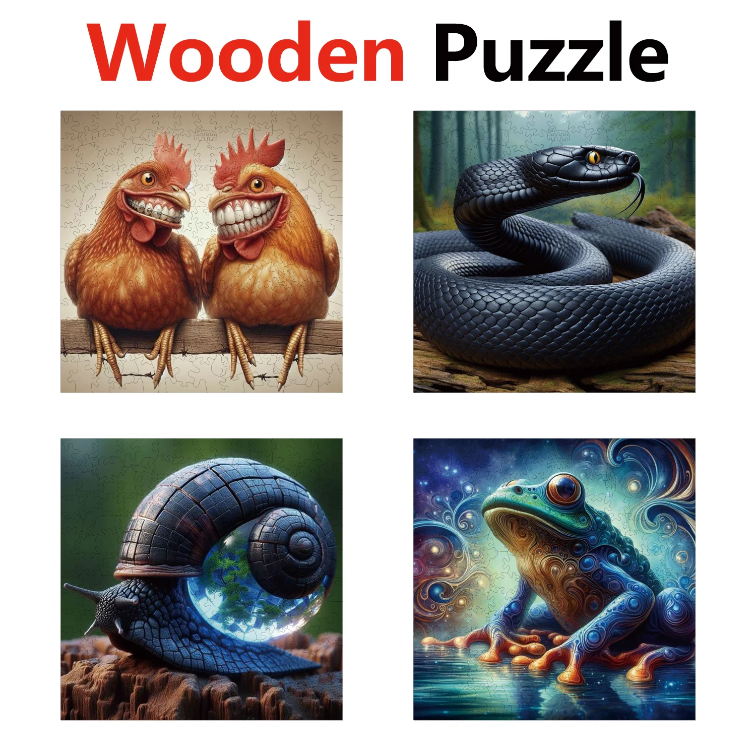 

Chicken Snake Snail Frog Animal Puzzles High Quality Jigsaw Puzzle Wooden Puzzle Best Christmas Gift