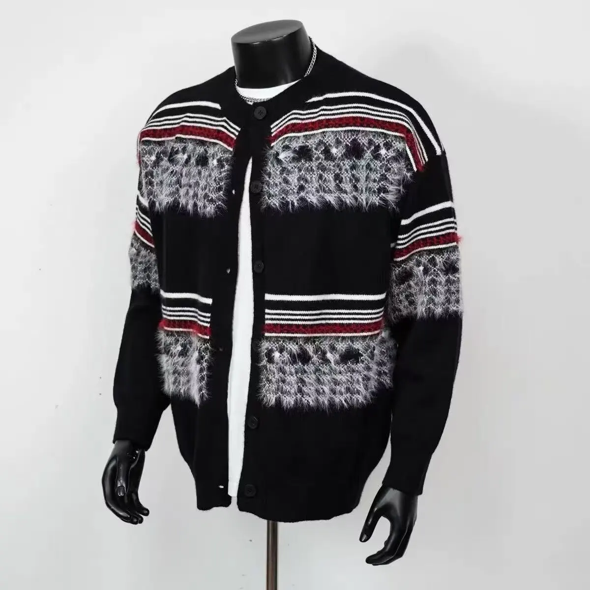 

Корейский вязаный шерстяной кардиган большого размера в полоску с круглым вырезом для мужчин и женщин, осенне-зимний, повседневная одежда для пар