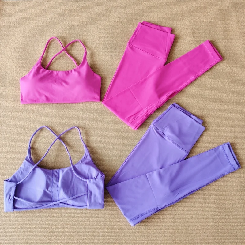 

Sexy Yoga Clothes Gym Solid Color Sports Bra Women's Leggings Hollow Back Sports Suit Fitness Clothes Suit Soft And Breathable