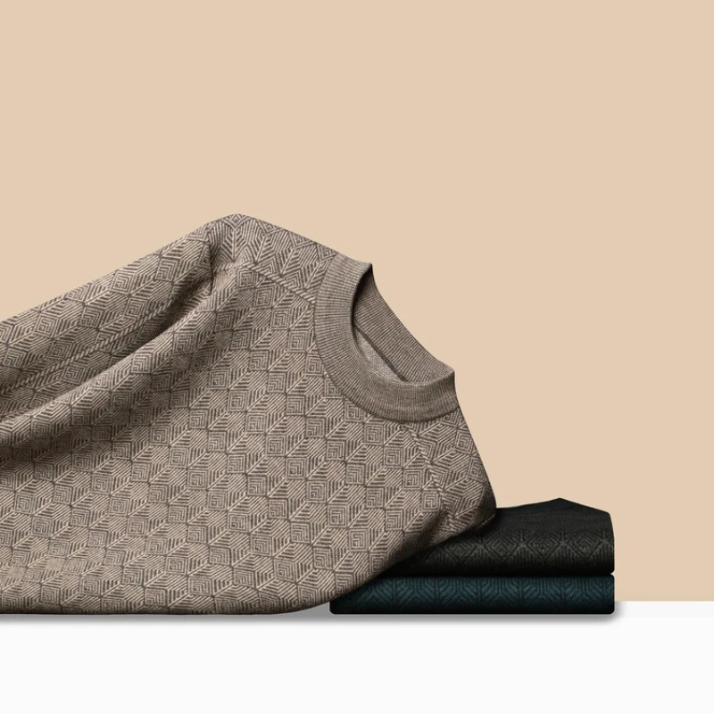 เสื้อสเวตเตอร์ไหมแคชเมียร์ถักลายแจ็คการ์ด คอเต่าครึ่งตัว ซิปหน้า สำหรับผู้ชาย ฤดูหนาว 2025