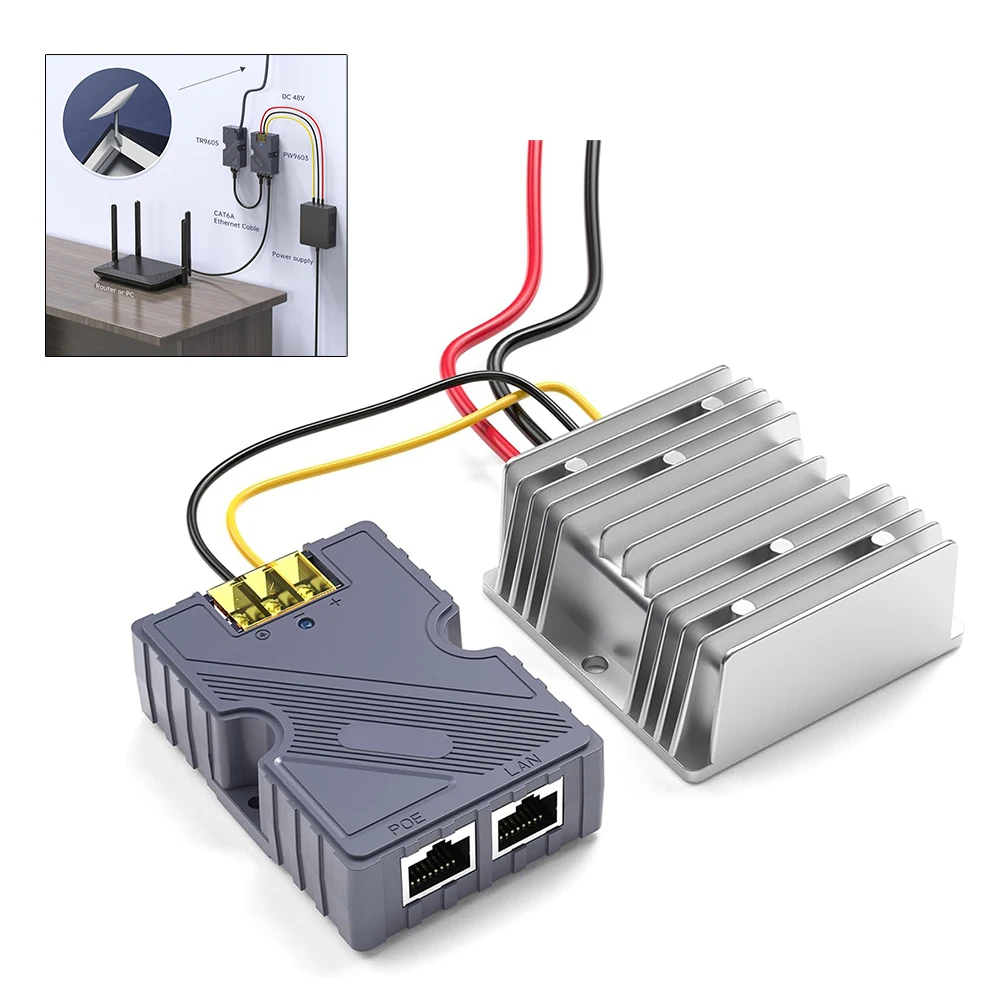 2Pcs/Set Ethernet Adapter For PoE Injector For DC Converter For Starlink 150W For GigE For PoE Injector DC12V To 48V Converter