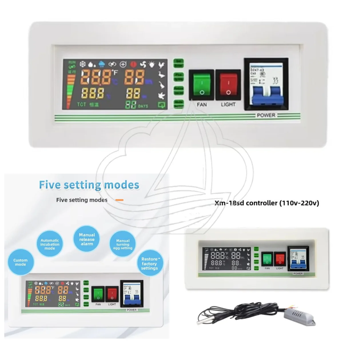 Multi-Species Mini Egg Incubator Control System, XM-18SD Digital Thermostat with Auto Egg Turning for Goose Poultry Hatching