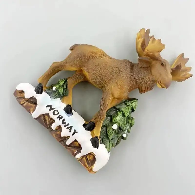 Nordic Norway Tourism Commemorative Creative Handmade Painting 3D Elk Decoration Magnet Refrigerator Sticker Hand Companion Gift
