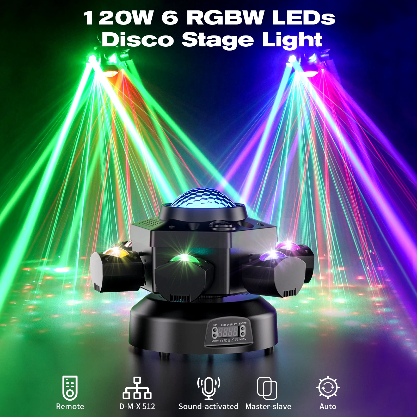 Yiflamefly 120W Six-armed Moving Head Light RGBW 4IN1 Stage Lighting Effect DMX512 DJ Light For Bar Party Club Concert
