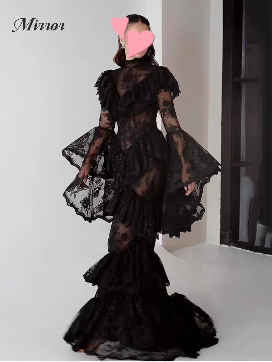 

Mirror Dress Elegant Vintage Sexy Black Mermaid Lace New Stylish Customized Formal Occasion Prom Dress Evening Party Gowns