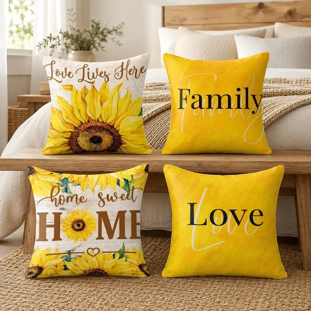 Yellow Daisy Floral Decor Cushion Cover Soft Short Plush Pillow Cover Smooth Cozy Texture Cushion Case Home Decor