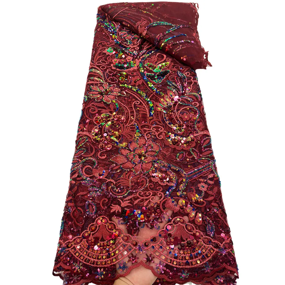 

Latest African Lace Fabric, Nigerian Sequins Lace Fabric, Embroidery Tulle Fabrics, Wedding, High Quality, 2023 ,R480125