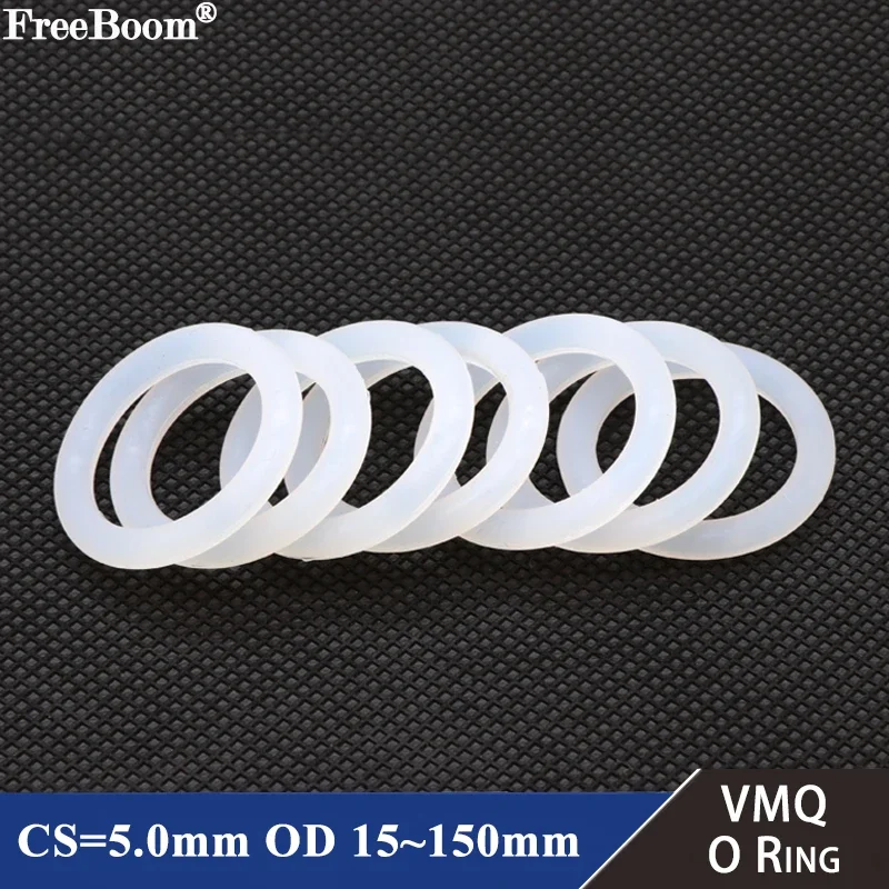 10pcs VMQ O Ring Seal Gasket CS 5mm OD 15 ~ 150mm Silicone Rubber Insulated Waterproof Washer Round Shape White Nontoxi