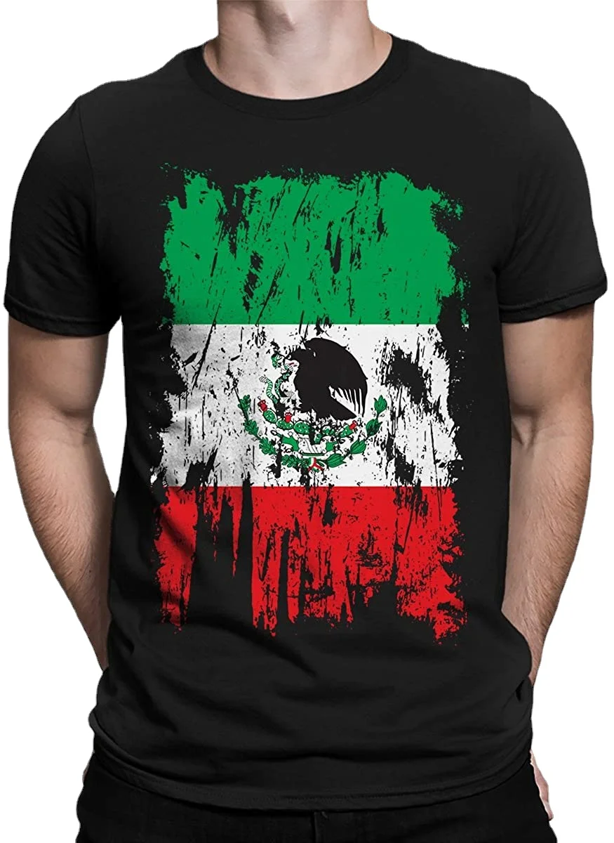 Distressed Mexico Flag Men's T-Shirt Short Casual 100% Cotton Shirts Size S-3XL