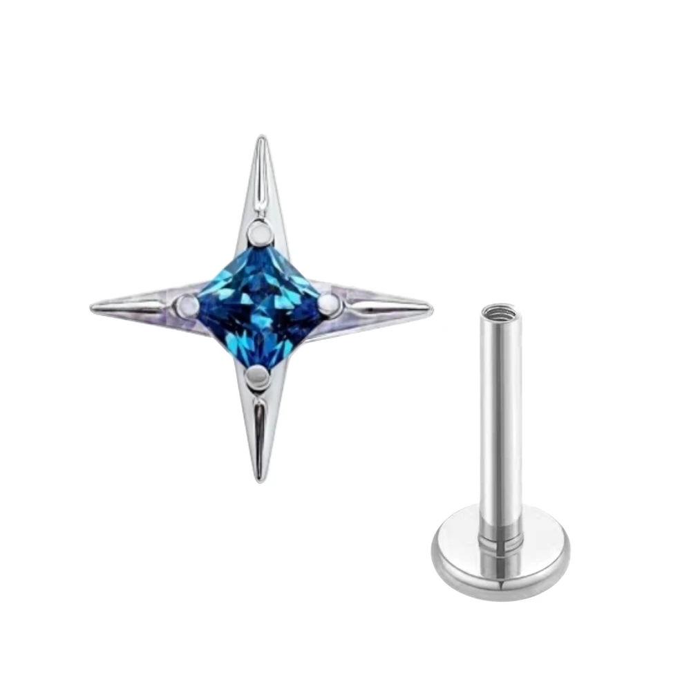 G23 Titanium CZ Square Star Labret Stud Earring