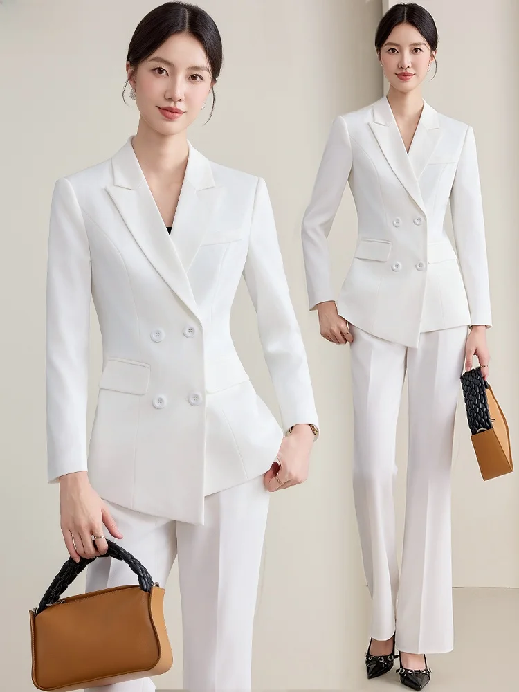 

Ele Белый комплект костюма для женщин, повседневная рабочая одежда, весна-осень, новинка Sle Profional Faion Godd Look, полиэфирное волокно