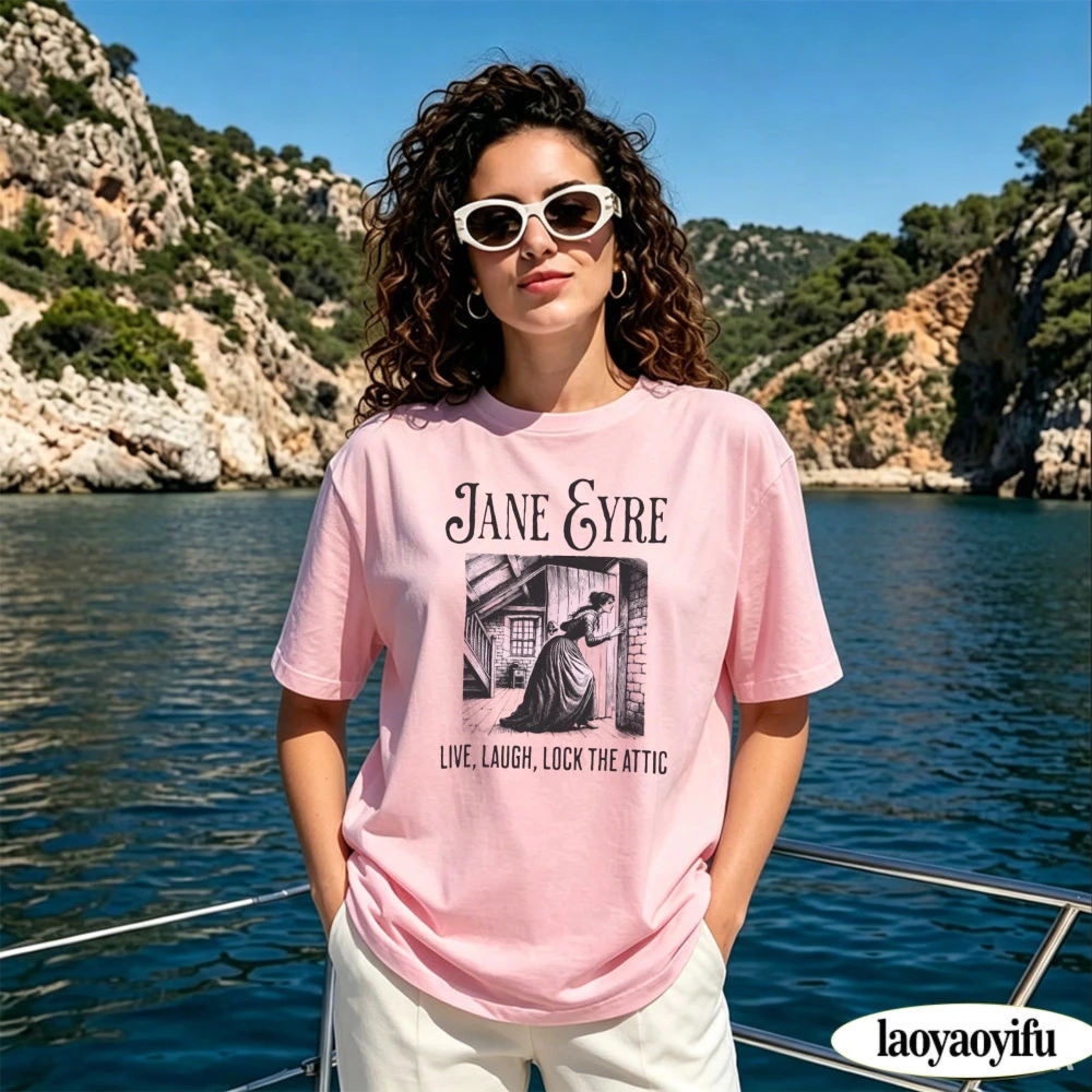 Jane Eyre Graphic T Shirt Live Laugh Lock The Attic Retro Book Print Short Sleeve Cotton Women T Shirt Feminist Casual Tees