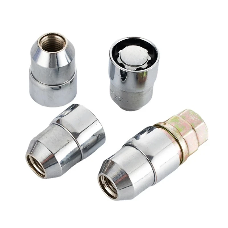 4PCS Chrome Socket Wheel Lug Nut Lock W/Key  M12x1.5 M12x1.25 4 Anti Theft Locking Nuts+1 Key Set