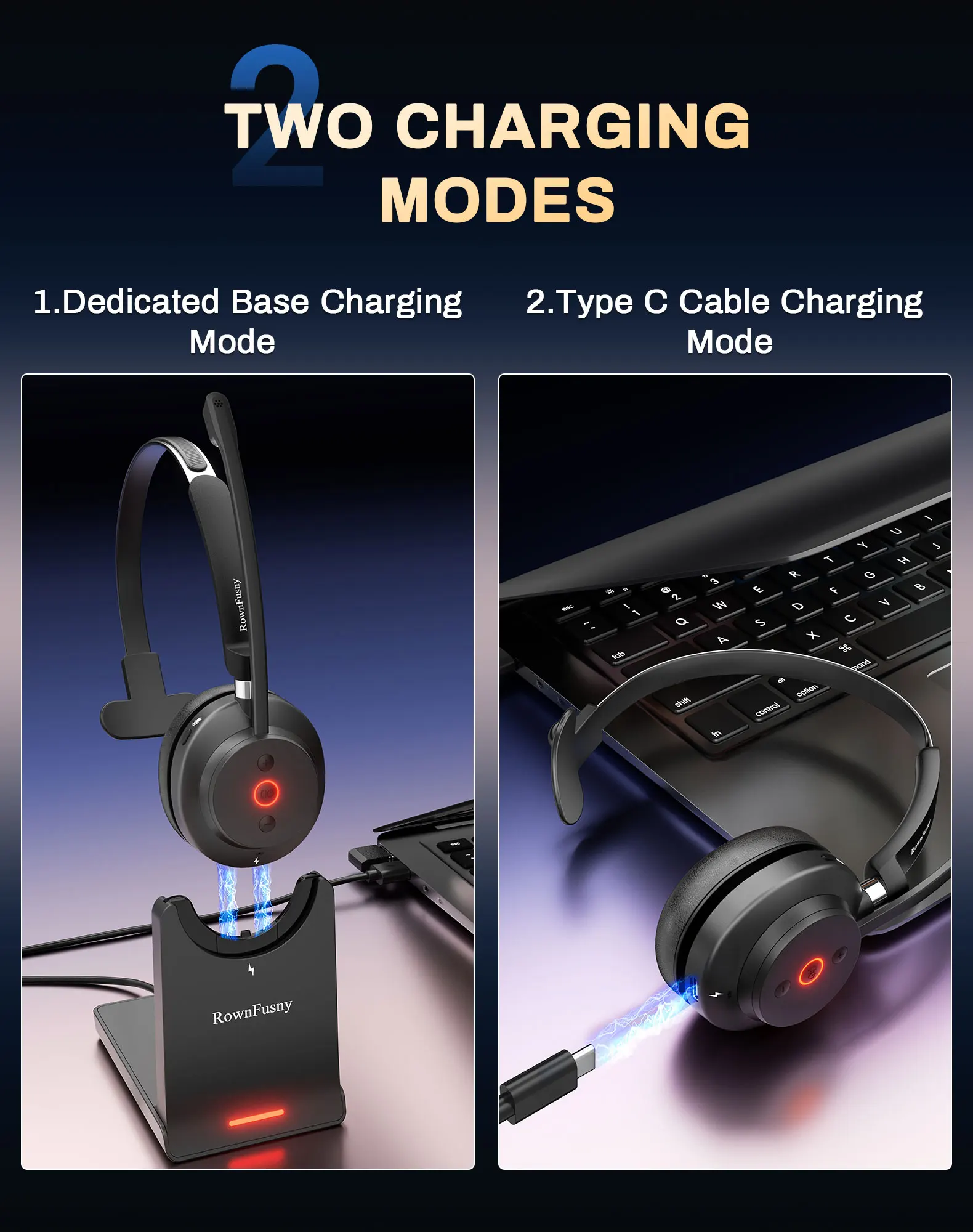 Rownfusny R03 Call Center Kabelloses Headset mit Mikrofon Bluetooth 5.3 Computerkopfhörer USB-Headsets Rauschunterdrückungsmikrofon – Detail 15