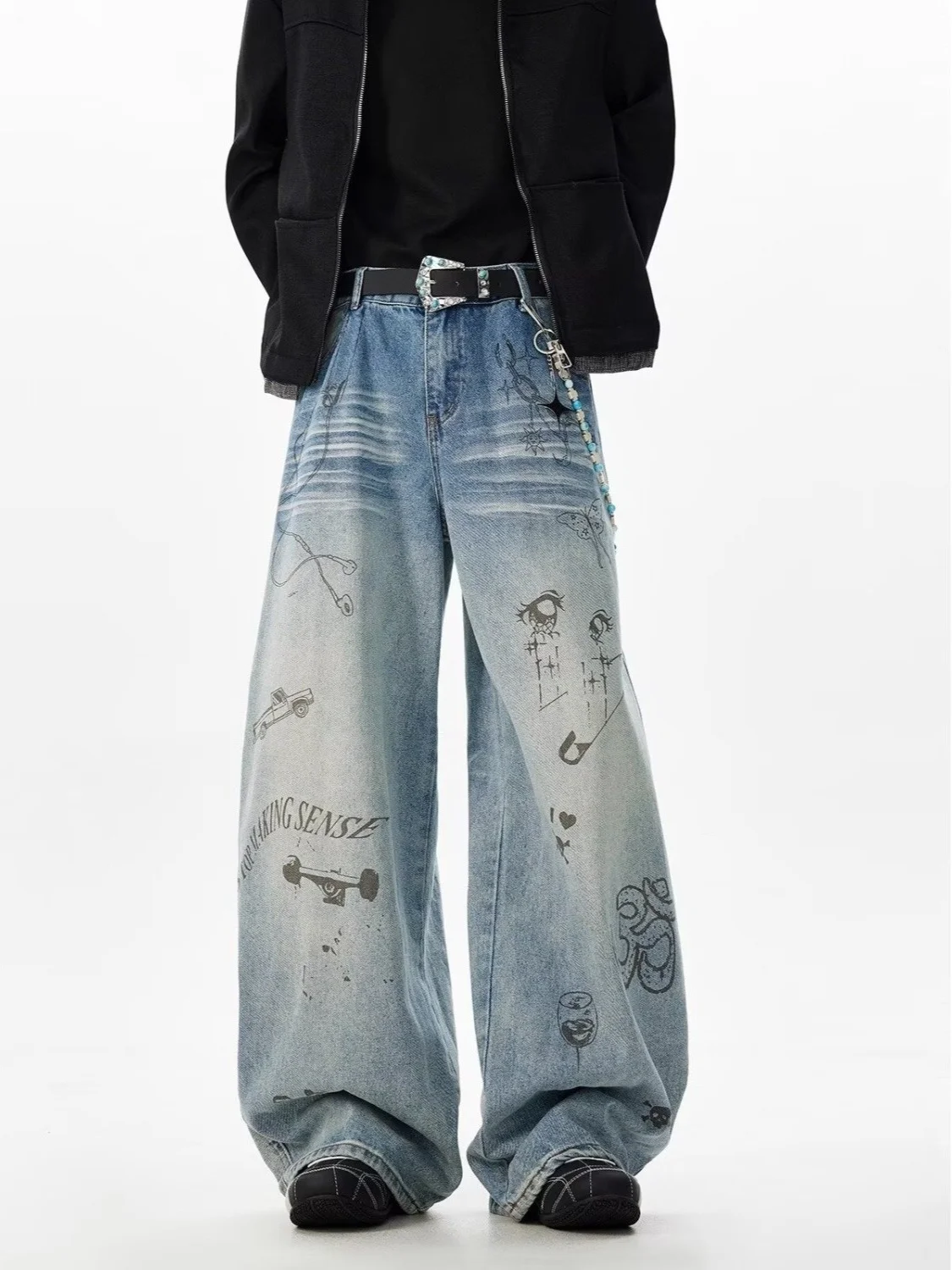 Men's Y2K Jeans Hip Hop Baggy Denim Pants Spiderweb Graphic Jeans Goth Denim Joggers Streetwear