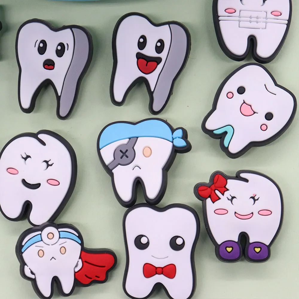 1Pcs PVC Rabbit Teeth Dental Health Kids Shoe Charms Tooth Decay Buckle Decorations Fit Birthday Gifts