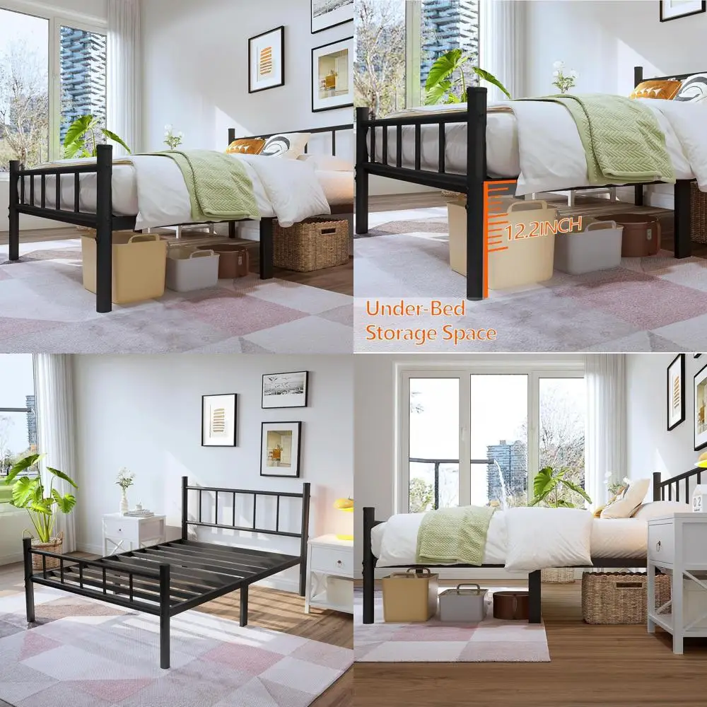 

14 Metal Twin Bed Frame with Headboard, Footboard, and Slat Support - No Box Spring Needed, Underbed Storage