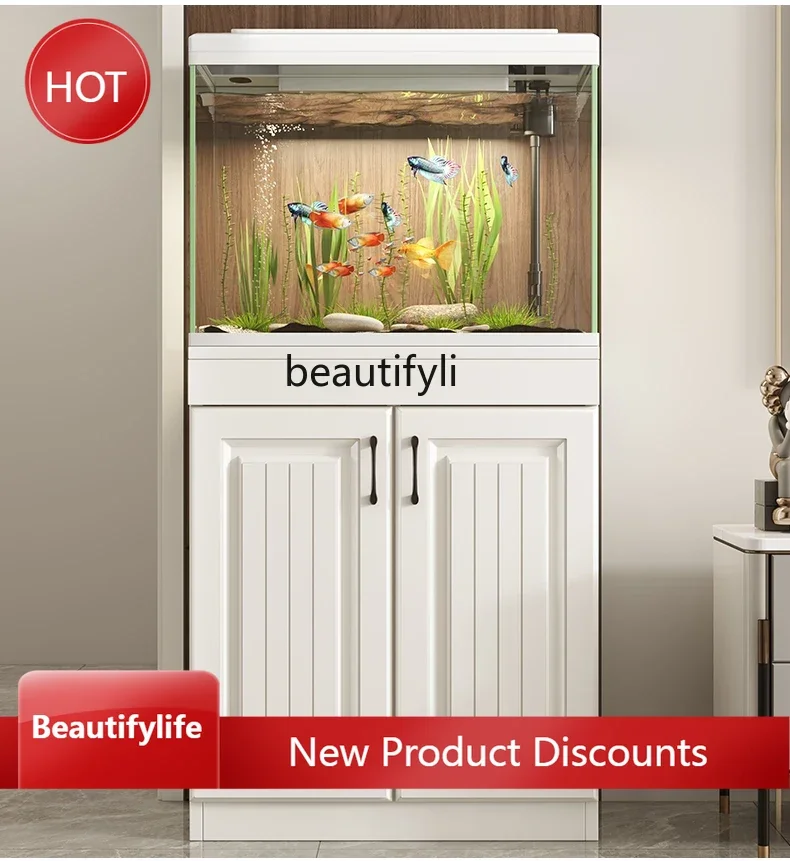 

Super White Glass Fish Tank Base Cabinet Integrated Vertical Floor Aquarium Home Table Flour Container Change Water Fish Globe