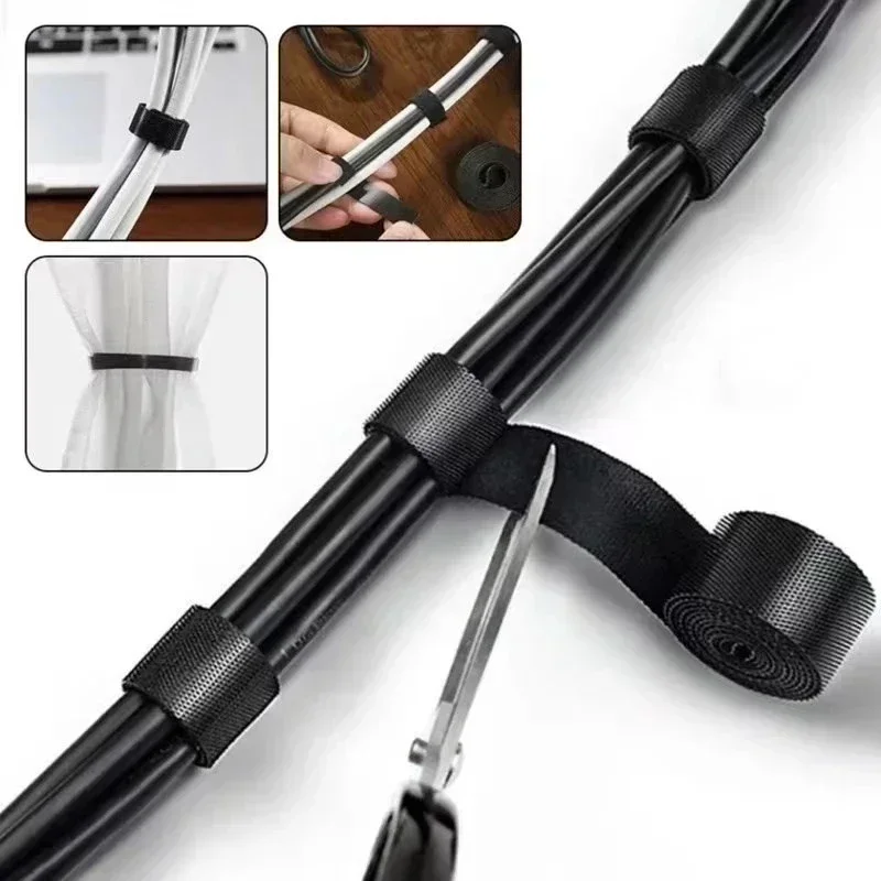 Data Cable Tie Reusable Vel Cro Adhesive Fastener Tape Double Side Hook and Loop Cable Tie for Cords Cable Management view 4