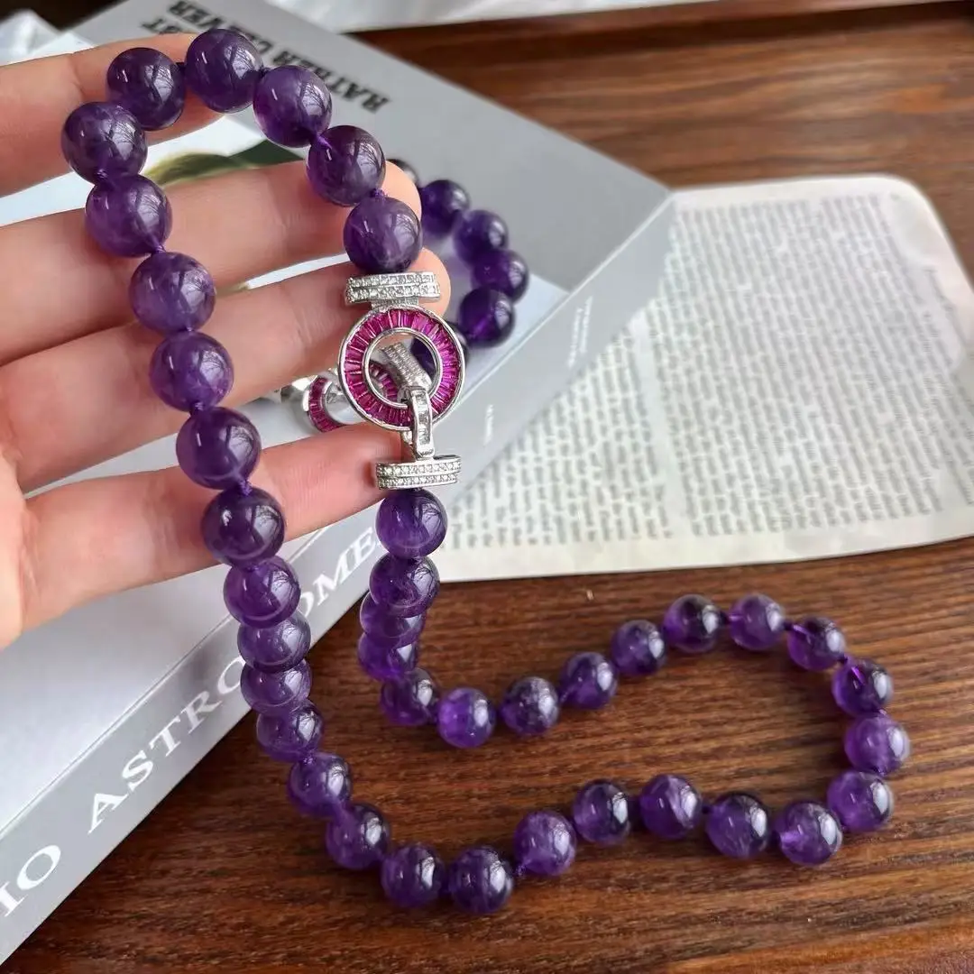 Royal Purple Amethyst Jewelry Set, 12mm Large Natural Crystal Beads with Rich Violet Hue Matching Choker & Bracelet for Her Gift