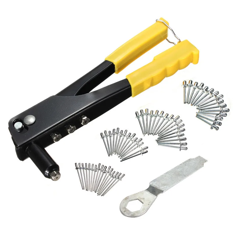 Stainless Steel Manual Double Handle Rivet Gun Rivet Gun Pull Willow Gun With 50-Piece Rivets Metal Woodworking Hand Tools