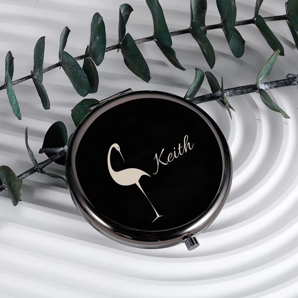 1pc Romantic  The crane with its head down Customized Name Round Circle Mirror Folding Makeup Mirror Pocket Mirror Party Gift