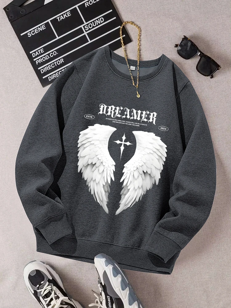 Beautiful Wings Printed Tracksuit Men Soft Round Neck New Sweatshirt Warm Comfortable Clothes Autumn Fleece Retro Street Tops